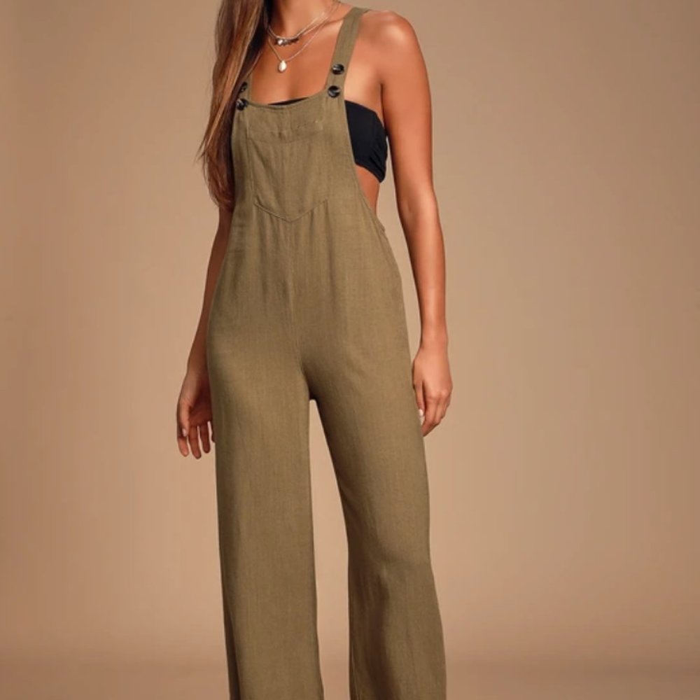 Olive Green wide-leg overalls
